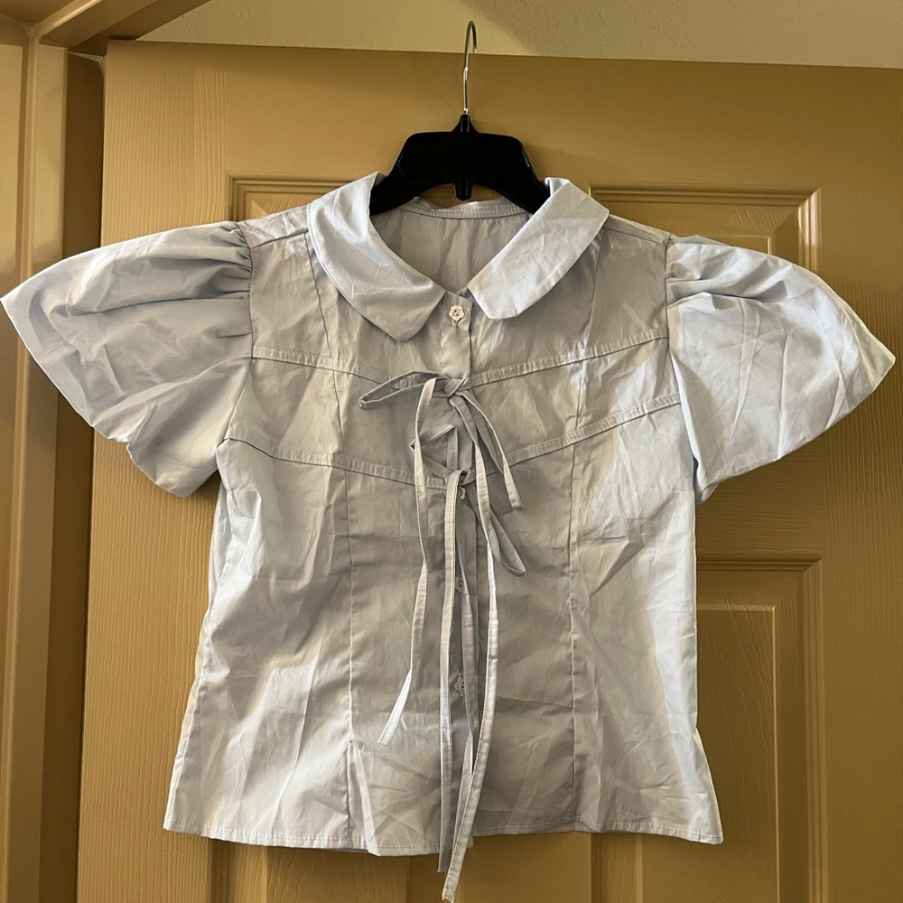 NWOT Light Blue Frilly Girly Princess Bow Blouse